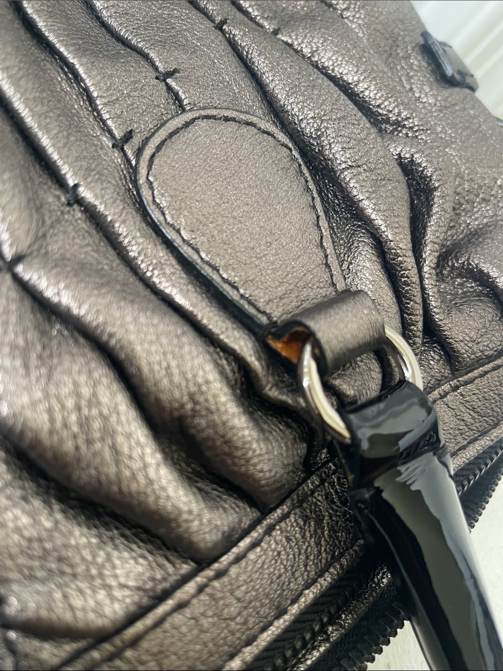 Valentino Garavani Metallic Pewter Pleated Tote with Black Handles - Picture 14 of 15